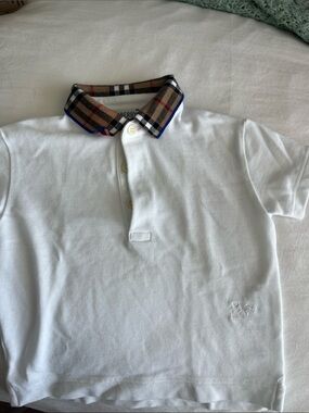 Burberry White Polo with Iconic Beige Check Collar